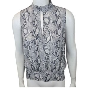 Frame Silk High Neck Tank Top Python Snakeskin Print Womens Large Gray Blouse